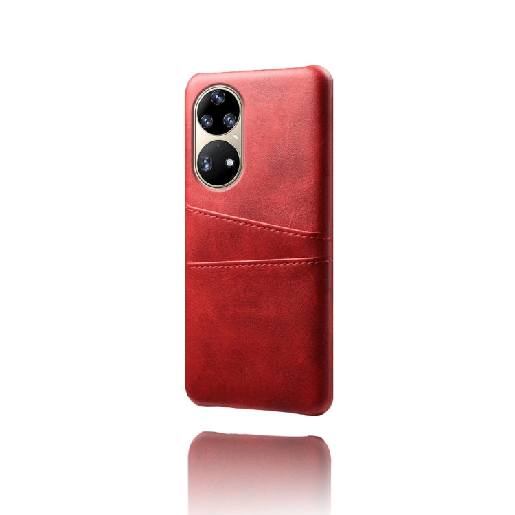 For Huawei P50 Pro Calf Texture PC + PU Leather Back Cover Shockproof Case with Dual Card Slots