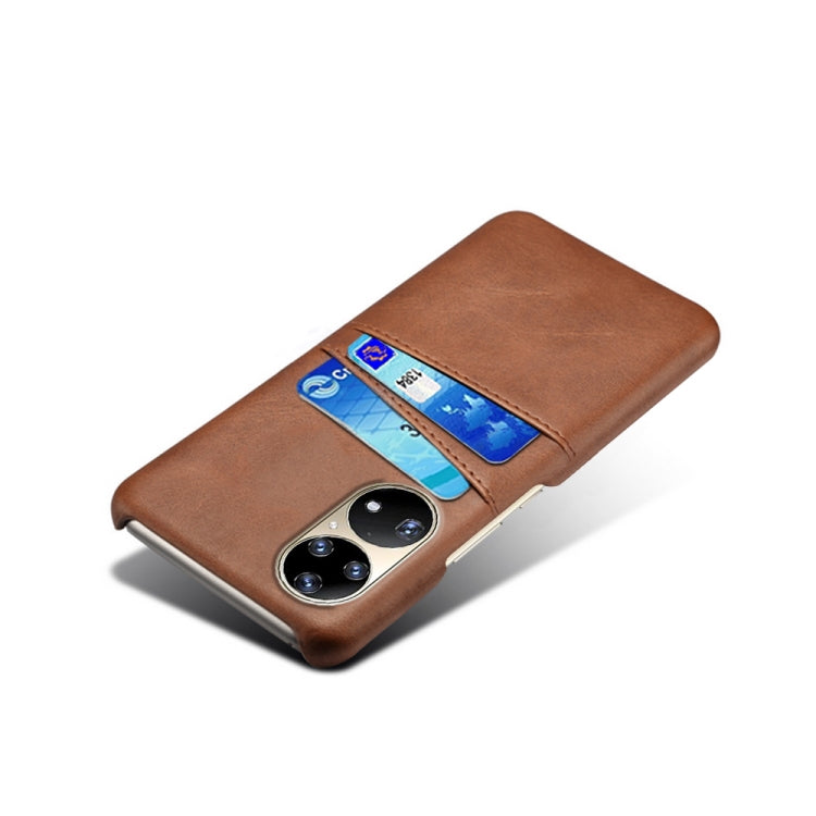 For Huawei P50 Pro Calf Texture PC + PU Leather Back Cover Shockproof Case with Dual Card Slots