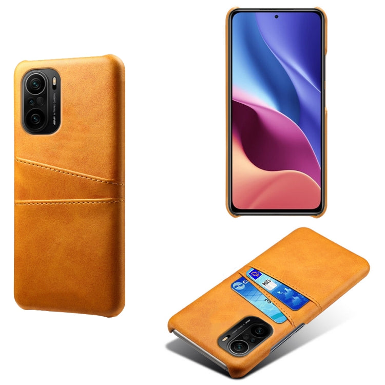 For Xiaomi Redmi K40 Calf Texture PC + PU Leather Back Cover Shockproof Case with Dual Card Slots