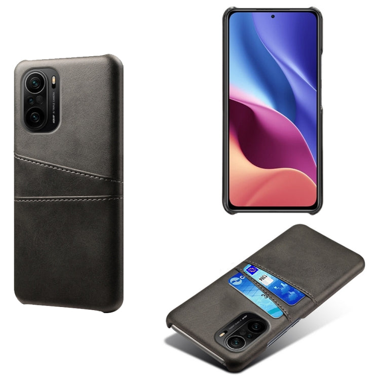 For Xiaomi Redmi K40 Calf Texture PC + PU Leather Back Cover Shockproof Case with Dual Card Slots