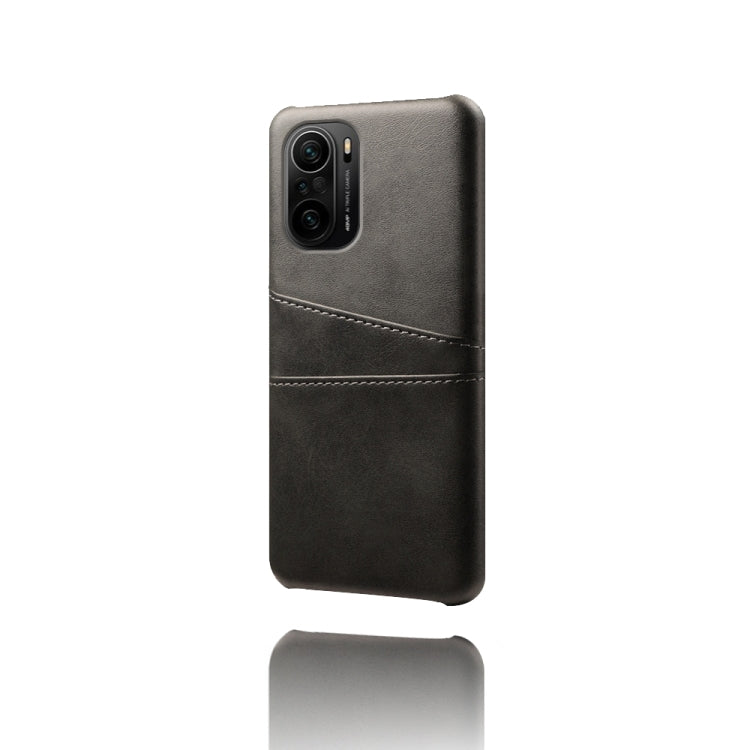 For Xiaomi Redmi K40 Calf Texture PC + PU Leather Back Cover Shockproof Case with Dual Card Slots