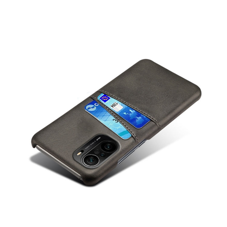 For Xiaomi Redmi K40 Calf Texture PC + PU Leather Back Cover Shockproof Case with Dual Card Slots