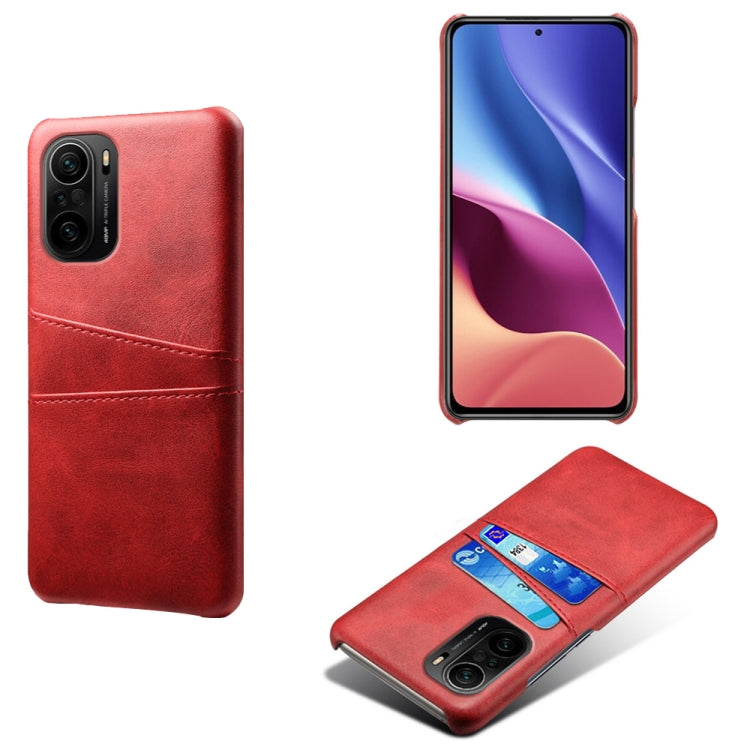 For Xiaomi Redmi K40 Calf Texture PC + PU Leather Back Cover Shockproof Case with Dual Card Slots