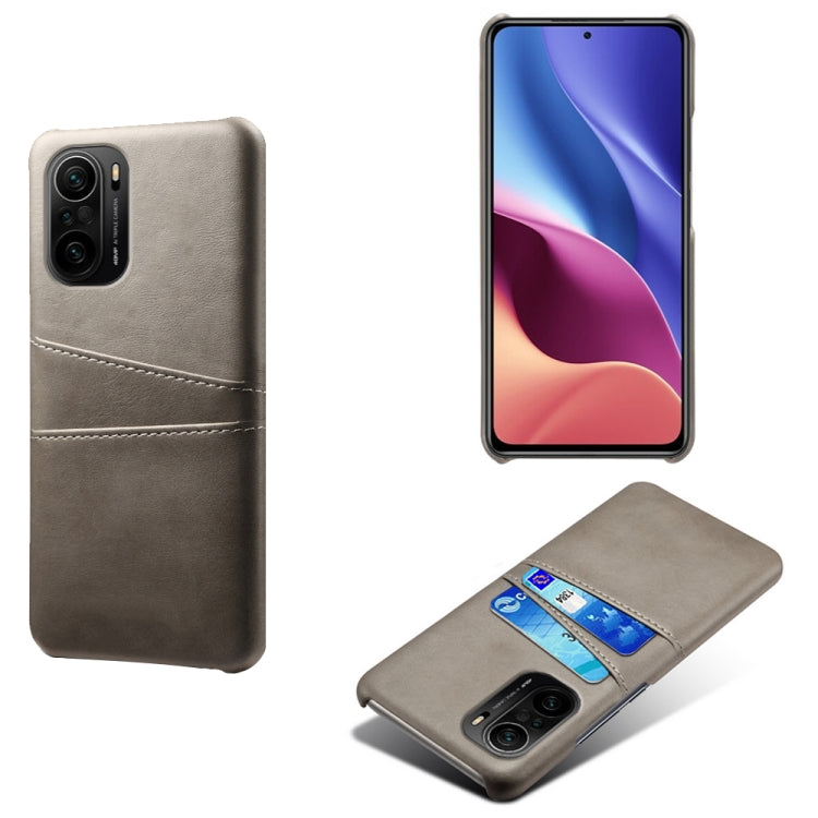 For Xiaomi Redmi K40 Calf Texture PC + PU Leather Back Cover Shockproof Case with Dual Card Slots