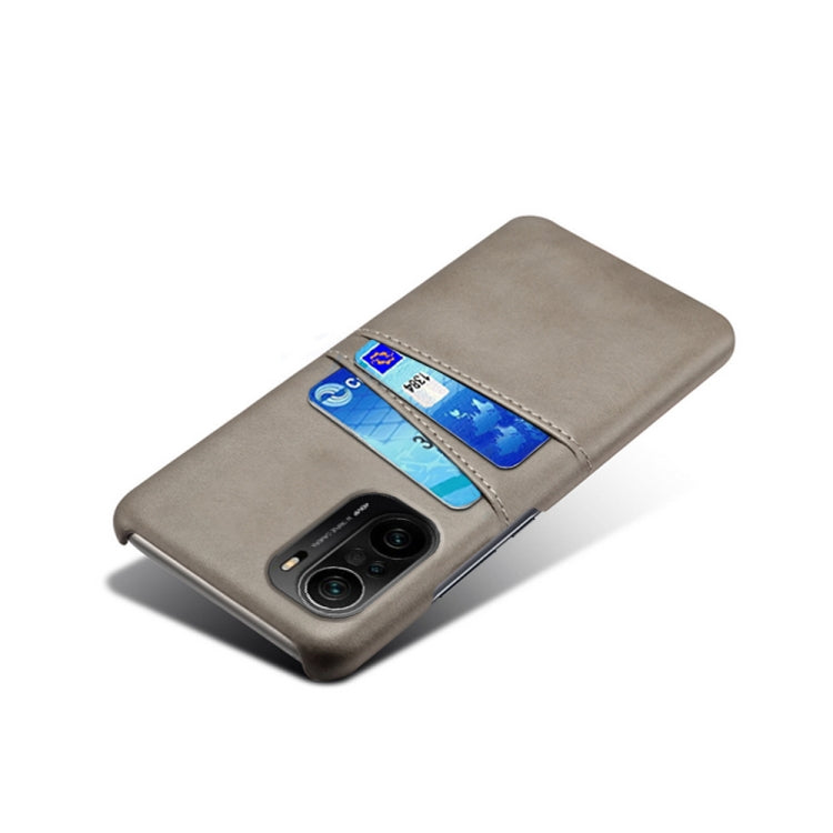 For Xiaomi Redmi K40 Calf Texture PC + PU Leather Back Cover Shockproof Case with Dual Card Slots
