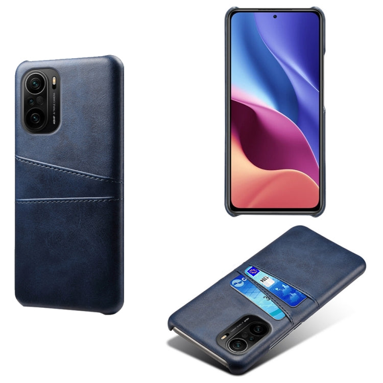 For Xiaomi Redmi K40 Calf Texture PC + PU Leather Back Cover Shockproof Case with Dual Card Slots