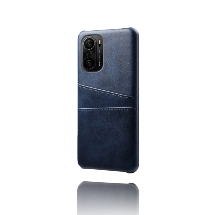 For Xiaomi Redmi K40 Calf Texture PC + PU Leather Back Cover Shockproof Case with Dual Card Slots