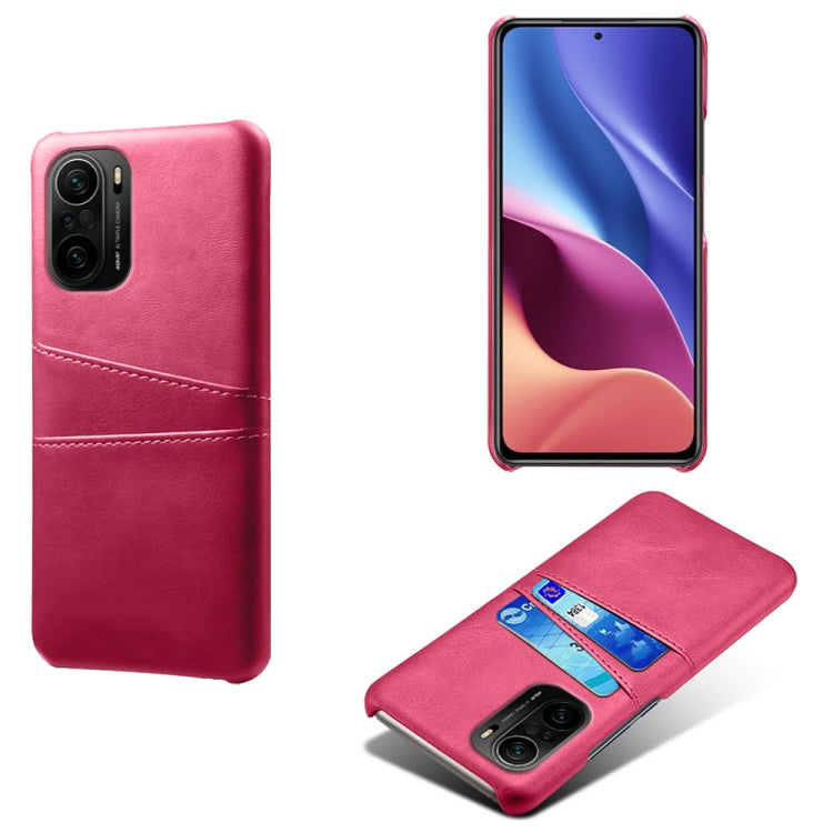 For Xiaomi Redmi K40 Calf Texture PC + PU Leather Back Cover Shockproof Case with Dual Card Slots