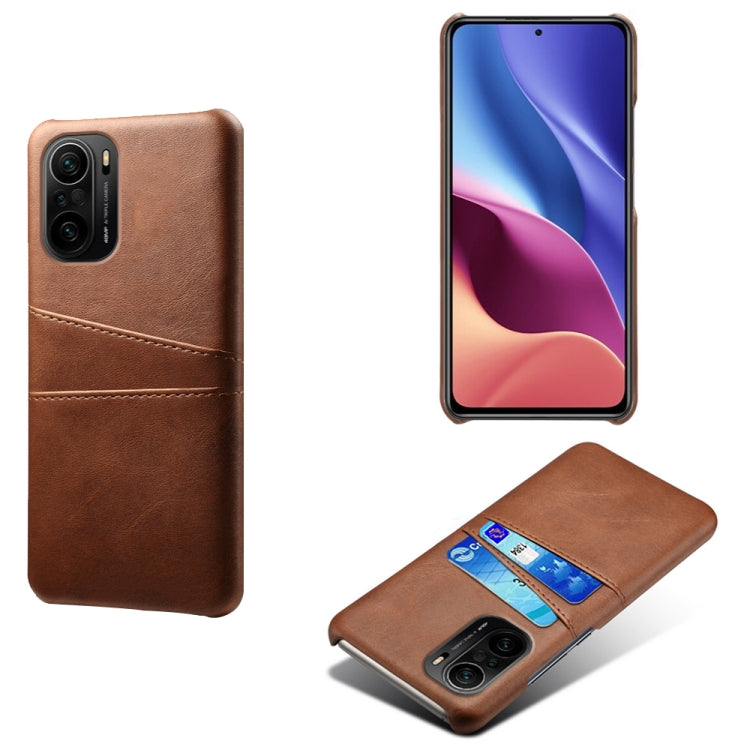 For Xiaomi Redmi K40 Calf Texture PC + PU Leather Back Cover Shockproof Case with Dual Card Slots