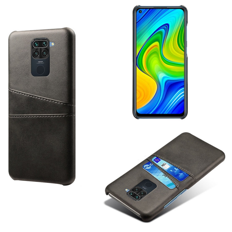 For Xiaomi Redmi Note 9 Calf Texture PC + PU Leather Back Cover Shockproof Case with Dual Card Slots
