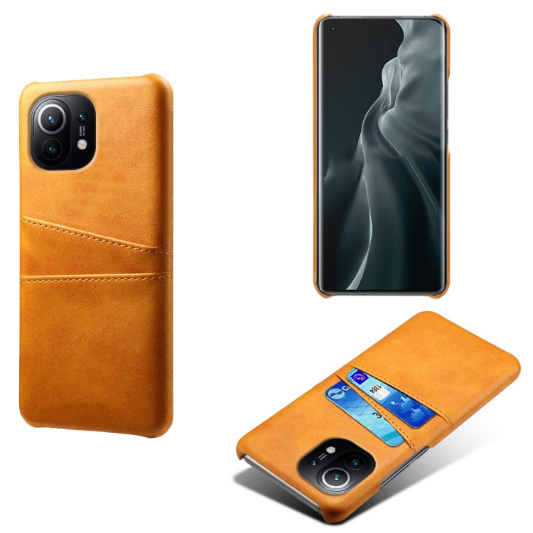 For Xiaomi Mi 11 Calf Texture PC + PU Leather Back Cover Shockproof Case with Dual Card Slots