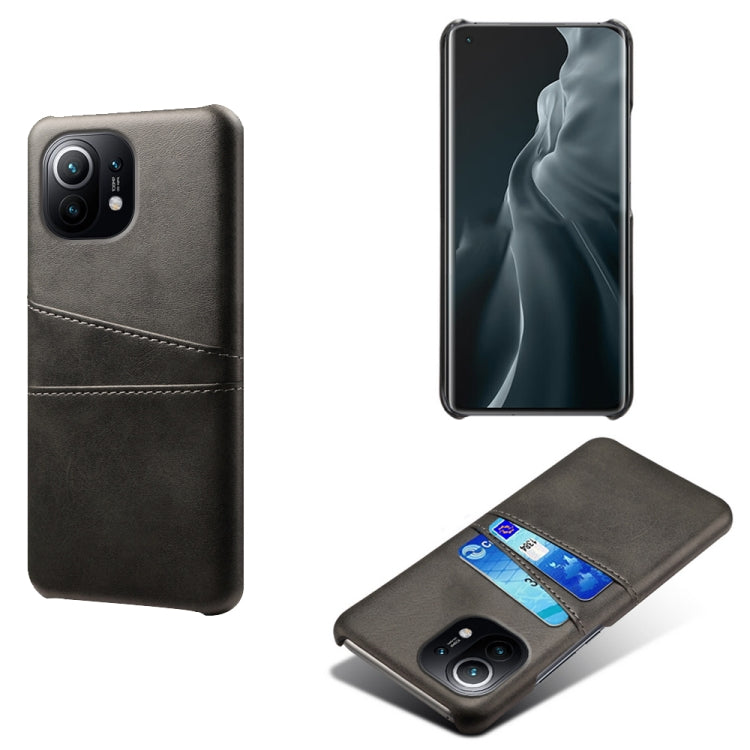 For Xiaomi Mi 11 Calf Texture PC + PU Leather Back Cover Shockproof Case with Dual Card Slots