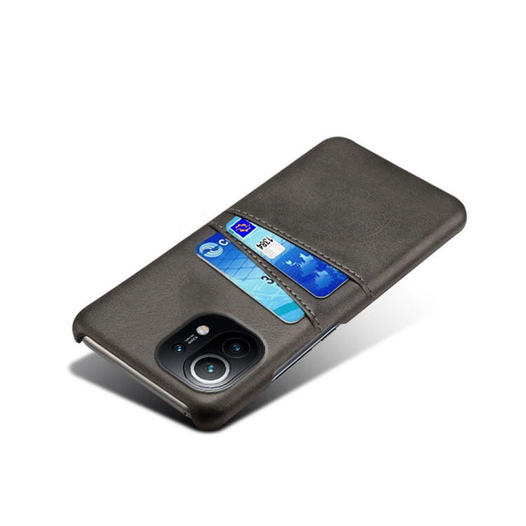 For Xiaomi Mi 11 Calf Texture PC + PU Leather Back Cover Shockproof Case with Dual Card Slots