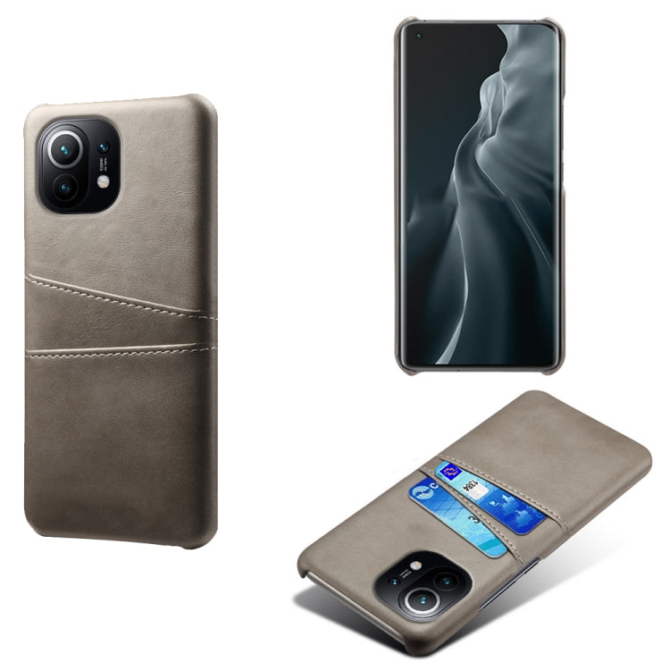 For Xiaomi Mi 11 Calf Texture PC + PU Leather Back Cover Shockproof Case with Dual Card Slots