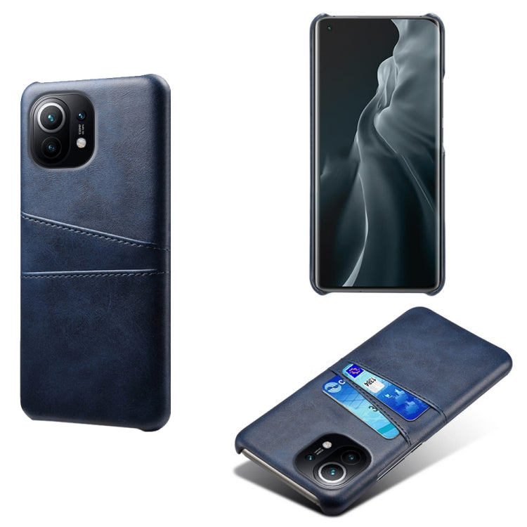 For Xiaomi Mi 11 Calf Texture PC + PU Leather Back Cover Shockproof Case with Dual Card Slots