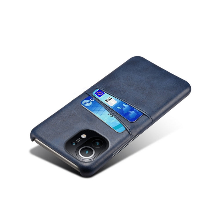 For Xiaomi Mi 11 Calf Texture PC + PU Leather Back Cover Shockproof Case with Dual Card Slots