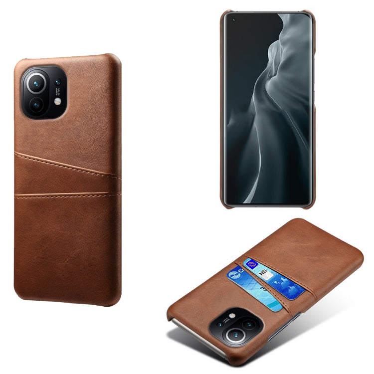 For Xiaomi Mi 11 Calf Texture PC + PU Leather Back Cover Shockproof Case with Dual Card Slots