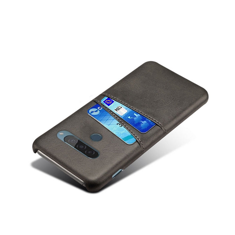 For LG G8S ThinQ Calf Texture PC + PU Leather Back Cover Shockproof Case with Dual Card Slots