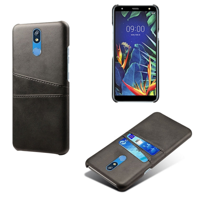 For LG K40 Calf Texture PC + PU Leather Back Cover Shockproof Case with Dual Card Slots