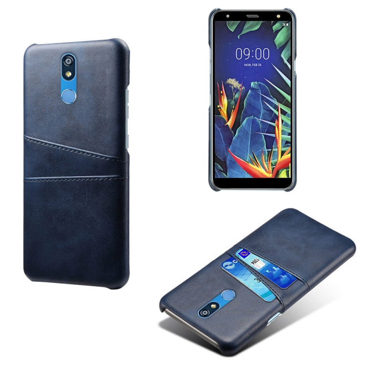 For LG K40 Calf Texture PC + PU Leather Back Cover Shockproof Case with Dual Card Slots
