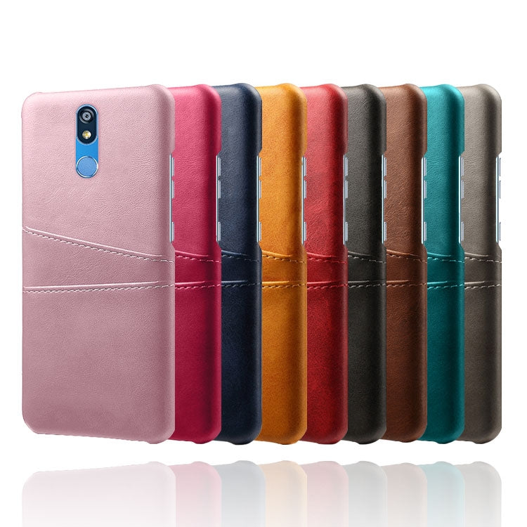 For LG K40 Calf Texture PC + PU Leather Back Cover Shockproof Case with Dual Card Slots