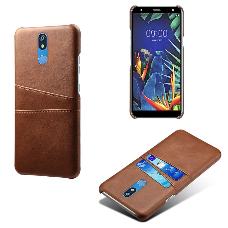 For LG K40 Calf Texture PC + PU Leather Back Cover Shockproof Case with Dual Card Slots