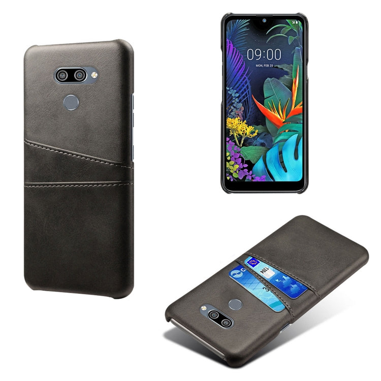 For LG K50 Calf Texture PC + PU Leather Back Cover Shockproof Case with Dual Card Slots