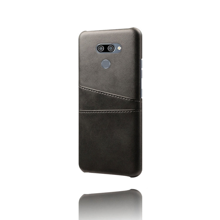 For LG K50 Calf Texture PC + PU Leather Back Cover Shockproof Case with Dual Card Slots