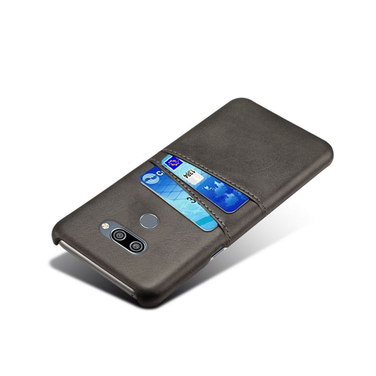 For LG K50 Calf Texture PC + PU Leather Back Cover Shockproof Case with Dual Card Slots
