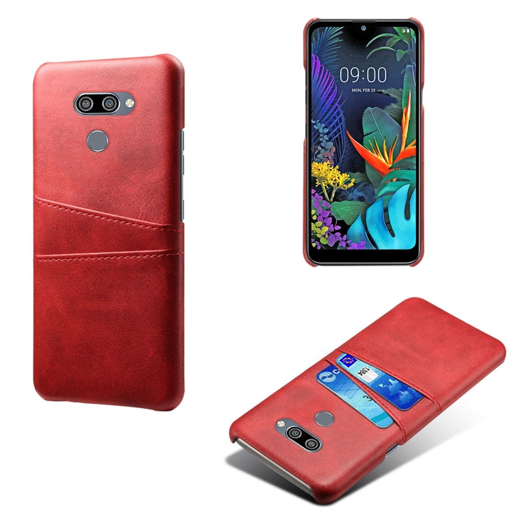 For LG K50 Calf Texture PC + PU Leather Back Cover Shockproof Case with Dual Card Slots