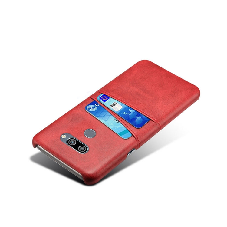 For LG K50 Calf Texture PC + PU Leather Back Cover Shockproof Case with Dual Card Slots