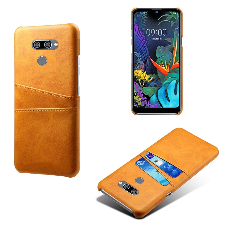 For LG K50 Calf Texture PC + PU Leather Back Cover Shockproof Case with Dual Card Slots