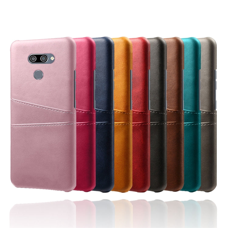 For LG K50 Calf Texture PC + PU Leather Back Cover Shockproof Case with Dual Card Slots