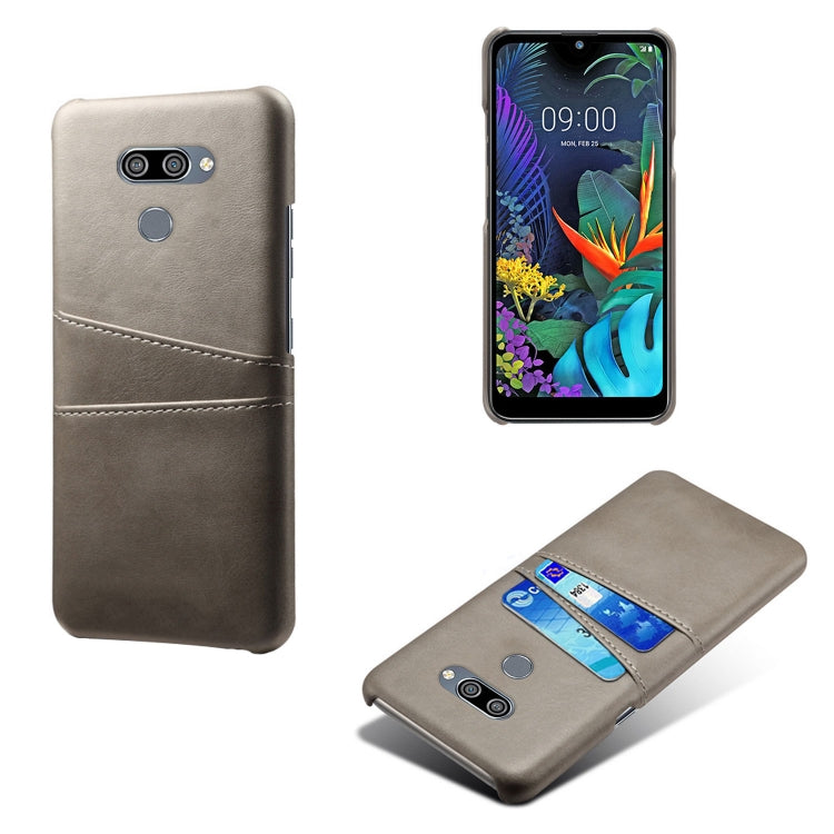 For LG K50 Calf Texture PC + PU Leather Back Cover Shockproof Case with Dual Card Slots