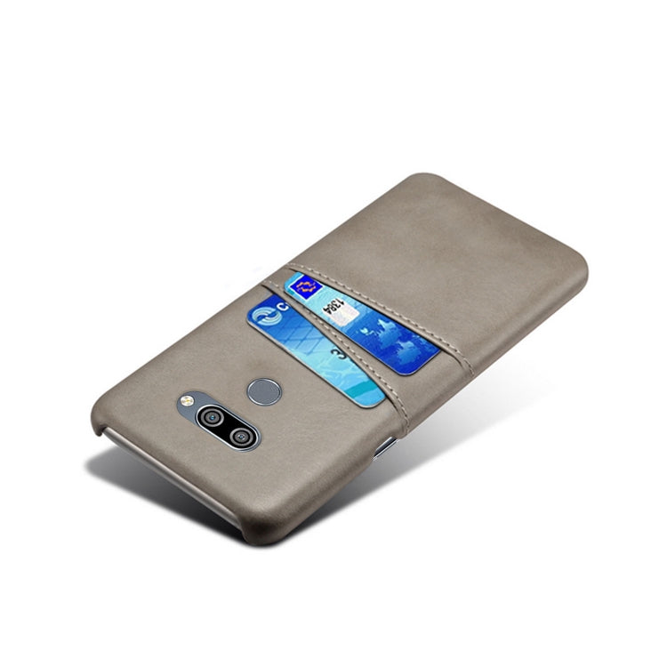 For LG K50 Calf Texture PC + PU Leather Back Cover Shockproof Case with Dual Card Slots