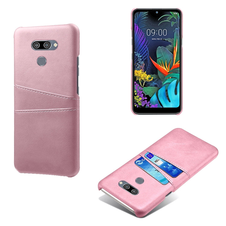 For LG K50 Calf Texture PC + PU Leather Back Cover Shockproof Case with Dual Card Slots