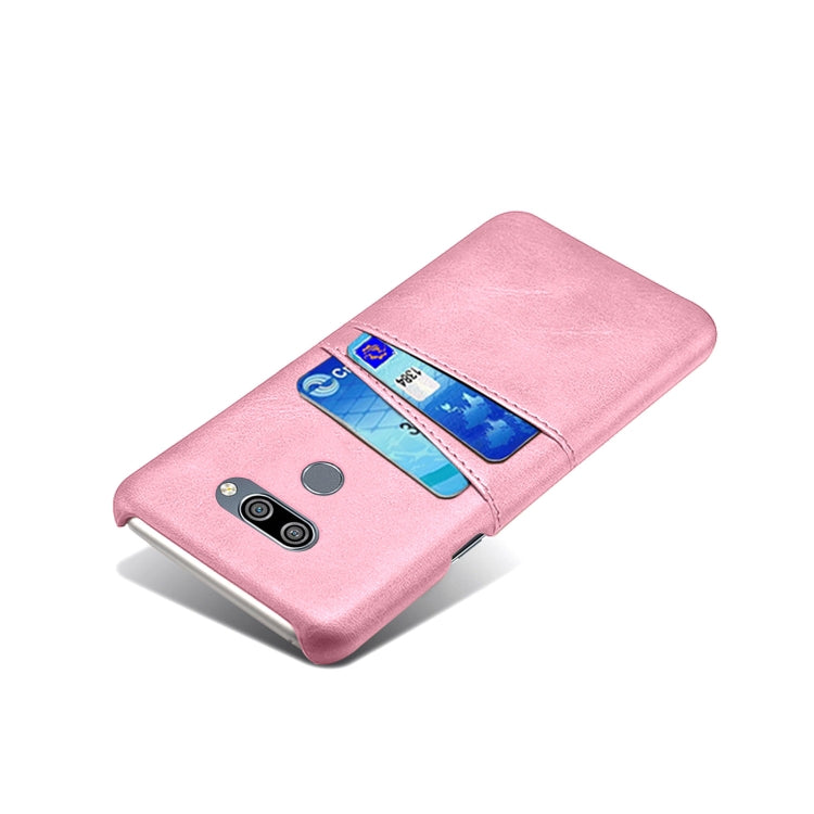 For LG K50 Calf Texture PC + PU Leather Back Cover Shockproof Case with Dual Card Slots