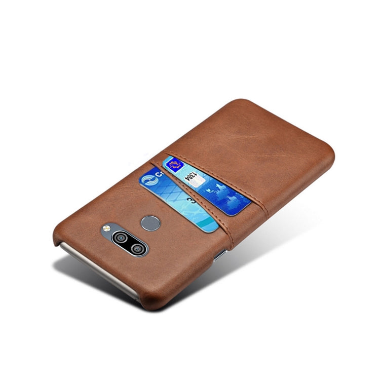 For LG K50 Calf Texture PC + PU Leather Back Cover Shockproof Case with Dual Card Slots