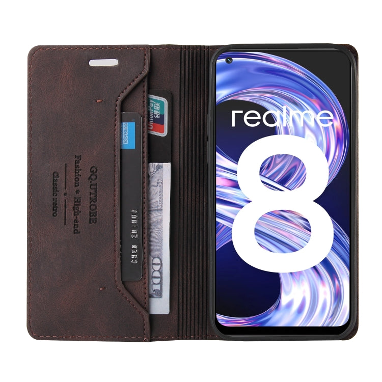 For OPPO Realme 8 Skin Feel Anti-theft Brush Horizontal Flip Leather Case with Holder & Card Slots & Wallet