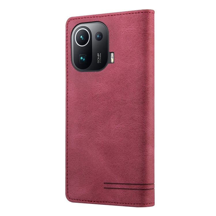 For Xiaomi Mi 11 Pro Skin Feel Anti-theft Brush Horizontal Flip Leather Case with Holder & Card Slots & Wallet