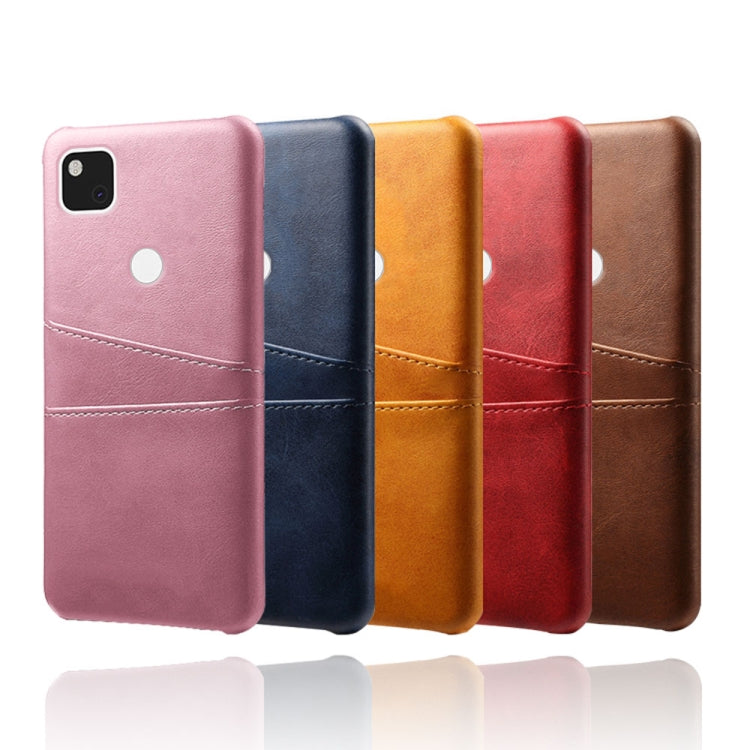 For Google Pixel 4a Calf Texture PC + PU Leather Back Cover Shockproof Case with Dual Card Slots