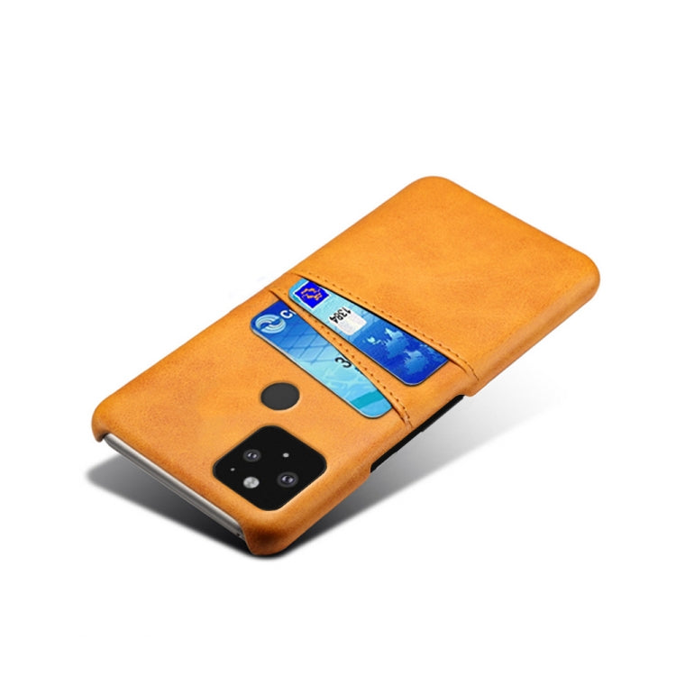 For Google Pixel 5 Calf Texture PC + PU Leather Back Cover Shockproof Case with Dual Card Slots