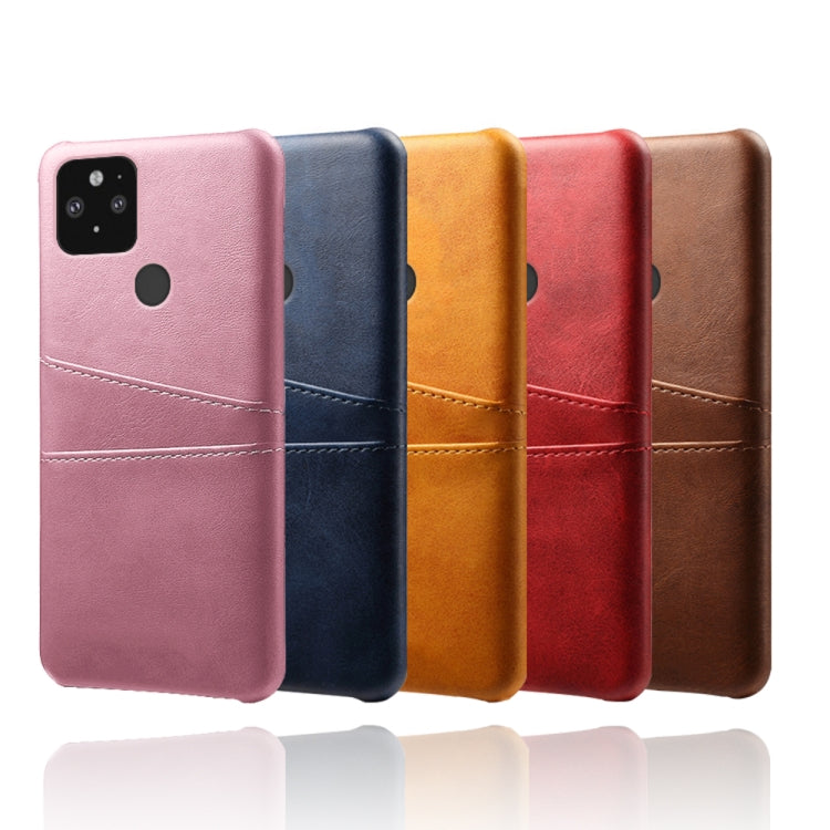 For Google Pixel 5 Calf Texture PC + PU Leather Back Cover Shockproof Case with Dual Card Slots