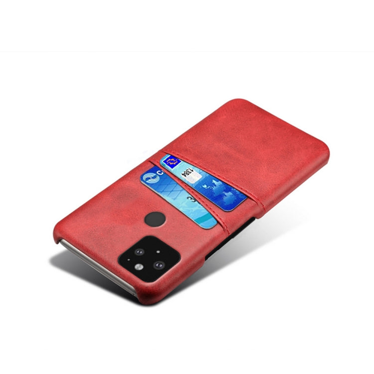 For Google Pixel 5 Calf Texture PC + PU Leather Back Cover Shockproof Case with Dual Card Slots