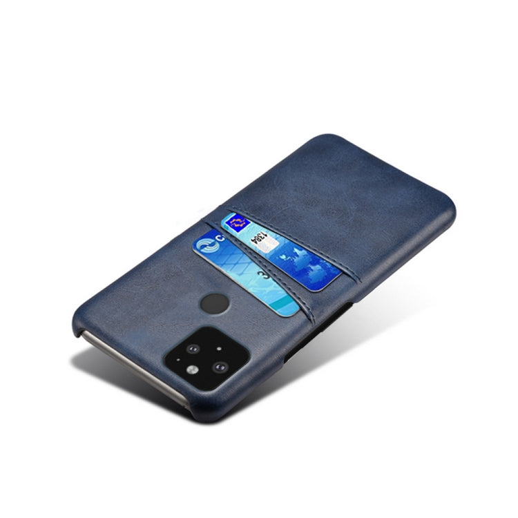 For Google Pixel 5 Calf Texture PC + PU Leather Back Cover Shockproof Case with Dual Card Slots