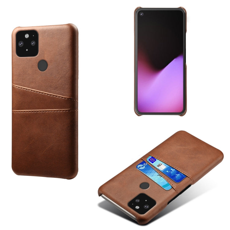 For Google Pixel 5 Calf Texture PC + PU Leather Back Cover Shockproof Case with Dual Card Slots
