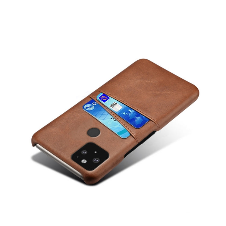 For Google Pixel 5 Calf Texture PC + PU Leather Back Cover Shockproof Case with Dual Card Slots
