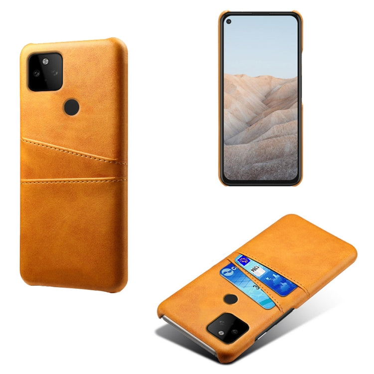 For Google Pixel 5a Calf Texture PC + PU Leather Back Cover Shockproof Case with Dual Card Slots