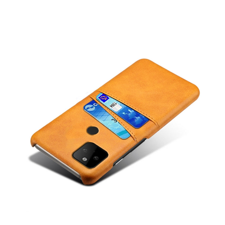 For Google Pixel 5a Calf Texture PC + PU Leather Back Cover Shockproof Case with Dual Card Slots