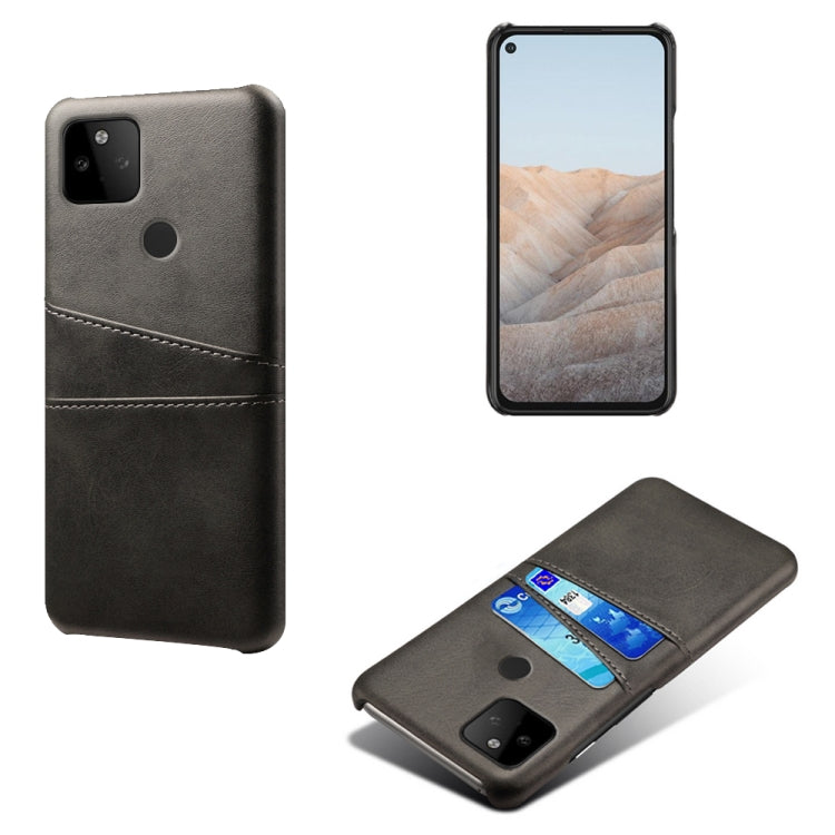 For Google Pixel 5a Calf Texture PC + PU Leather Back Cover Shockproof Case with Dual Card Slots